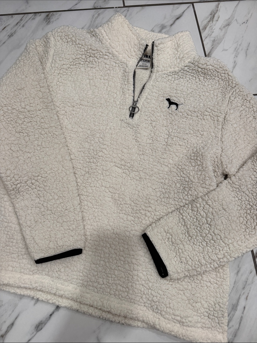 Victoria's Secret PINK Ivory Sherpa Quarter-Zip Pullover